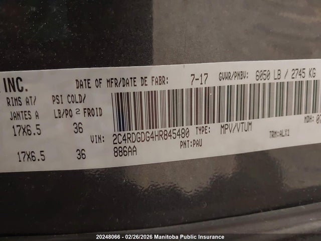2C4RDGDG4HR845480 Dodge Grand Caravan Crew