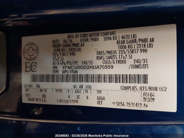 1FMCU0GD2HUA70559 Ford ESCAPE SE