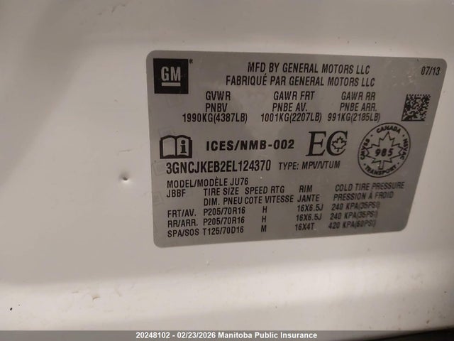 3GNCJKEB2EL124370 Chevrolet TRAX LS