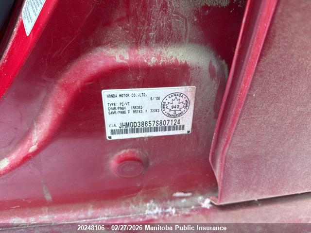 Aukcja sprzedaży 2007 Honda Fit Sport, vin: JHMGD38657S807124, numer aukcji: 20248106