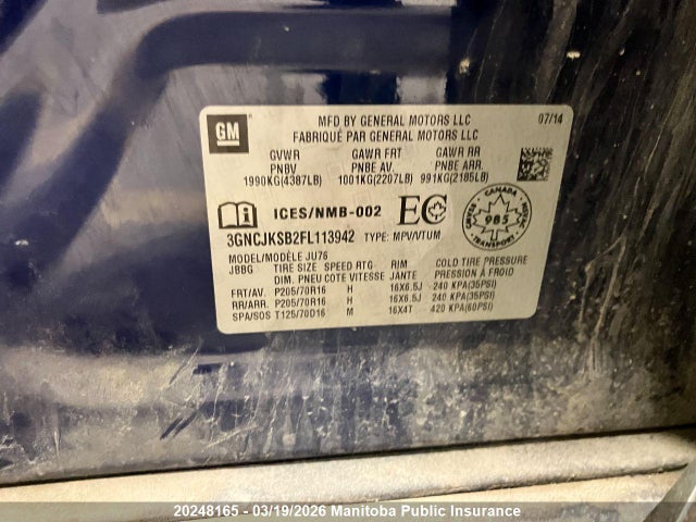 Aukcja sprzedaży 2015 Chevrolet Trax Ls, vin: 3GNCJKSB2FL113942, numer aukcji: 20248165