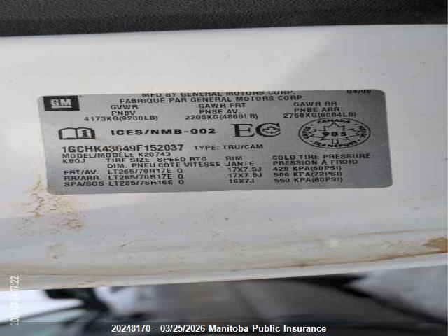 Продаж на аукціоні авто 2009 Chevrolet Silverado 2500 Hd Ltz Crew Cab, vin: 1GCHK43649F152037, номер лоту: 20248170