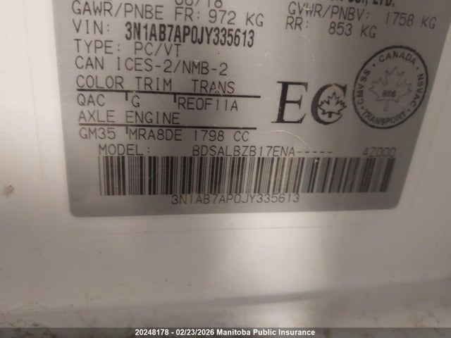 3N1AB7AP0JY335613 Nissan Sentra 1.8 S
