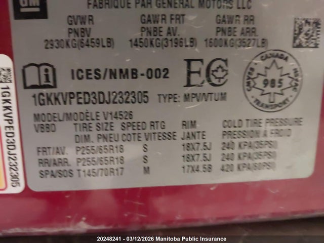 Aukcja sprzedaży 2013 Gmc Acadia Sle, vin: 1GKKVPED3DJ232305, numer aukcji: 20248241