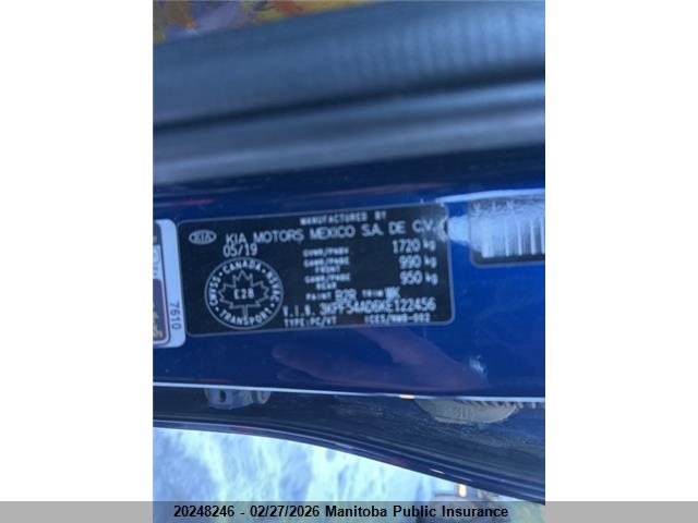 3KPF54AD6KE122456 KIA FORTE EX