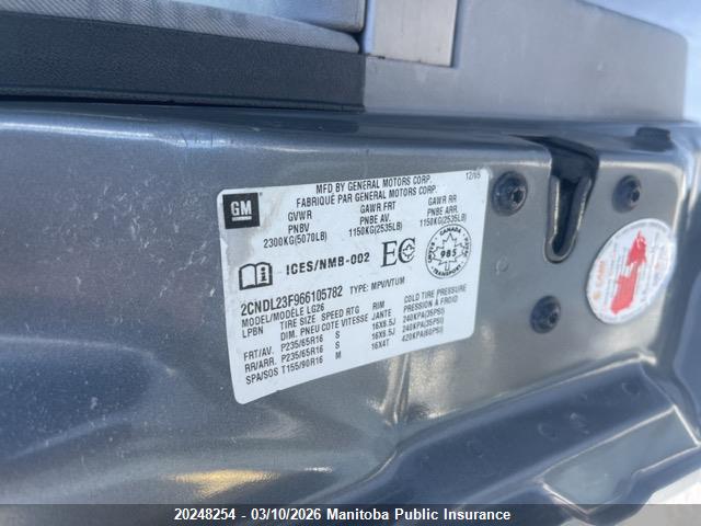 20248254 :رقم المزاد ، 2CNDL23F966105782 vin ، 2006 Chevrolet Equinox Lt V6 مزاد بيع
