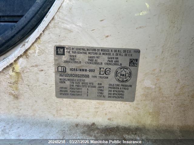 Aukcja sprzedaży 2014 Gmc Sierra K1500 Sle, vin: 3GTU2UEC6EG285666, numer aukcji: 20248258