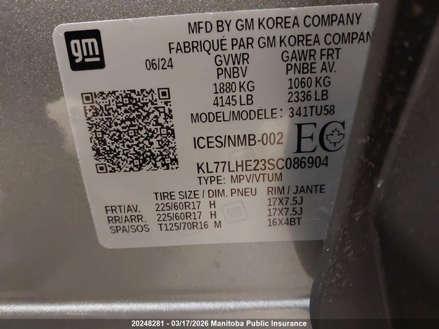 KL77LHE23SC086904 Chevrolet Trax Lt