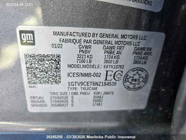 1GTV9CET6NZ184539 GMC Sierra 1500 Elevation Dc