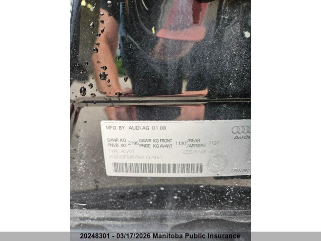 Aukcja sprzedaży 2008 Audi A4 2.0t Quattro, vin: WAUDF68E48A137951, numer aukcji: 20248301