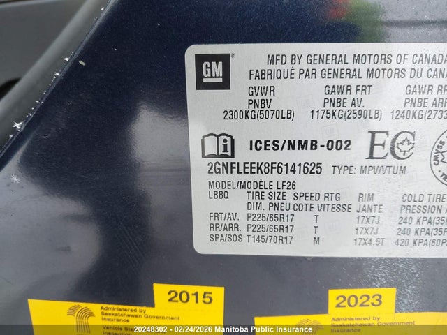 2015 Chevrolet Equinox Ls მანქანა იყიდება აუქციონზე, vin: 2GNFLEEK8F6141625, აუქციონის ნომერი: 20248302