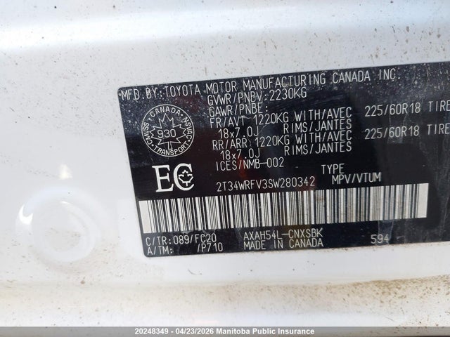 20248349 :رقم المزاد ، 2T34WRFV3SW280342 vin ، 2025 Toyota Rav4 Le Hev مزاد بيع