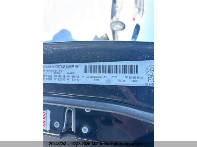 20248358 :رقم المزاد ، 2C3CDXHG6CH220842 vin ، 2012 Dodge Charger Se مزاد بيع