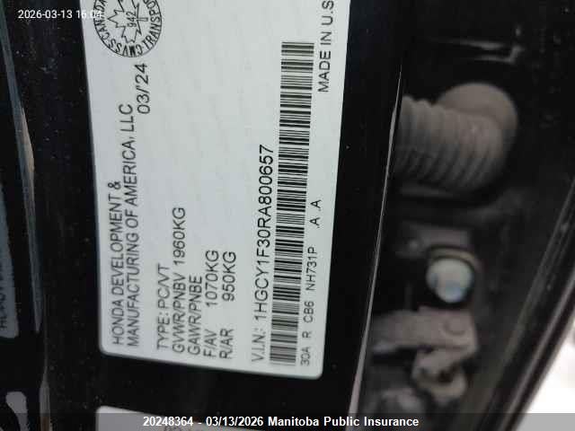 1HGCY1F30RA800657 Honda ACCORD EX