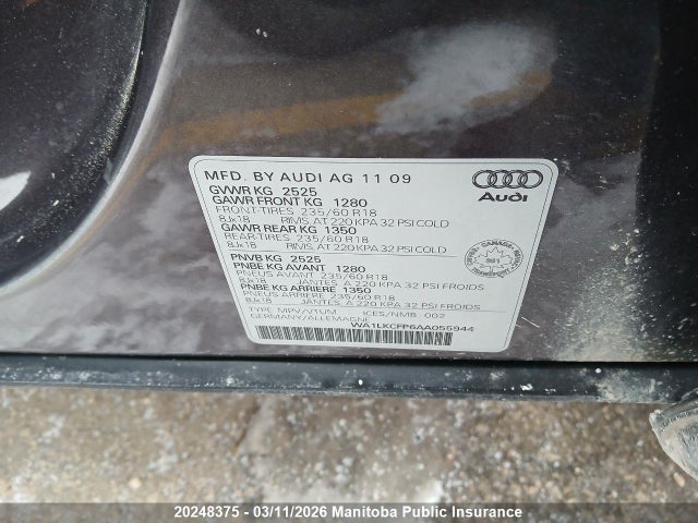 Aukcja sprzedaży 2010 Audi Q5 V6, vin: WA1LKCFP6AA055944, numer aukcji: 20248375