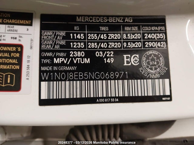 Aukcja sprzedaży 2022 Mercedes Benz Glc300 Coupe, vin: W1N0J8EB5NG068971, numer aukcji: 20248377