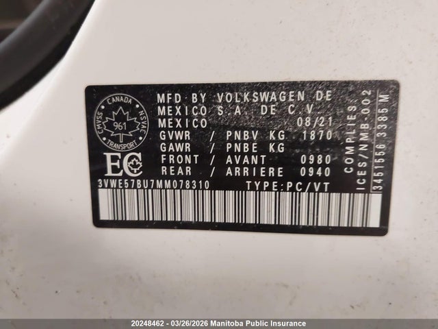 3VWE57BU7MM078310 Volkswagen Jetta Highline 1.4 Tsi