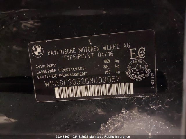 Aukcja sprzedaży 2016 Bmw 328i Xdrive, vin: WBA8E3G52GNU03057, numer aukcji: 20248467