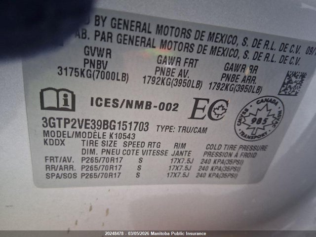 Продажа на аукционе авто 2011 Gmc Sierra 1500 Sle Crew Cab, vin: 3GTP2VE39BG151703, номер лота: 20248478
