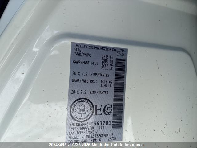 5N1DR2MM5HC663781 Nissan Pathfinder Platinum