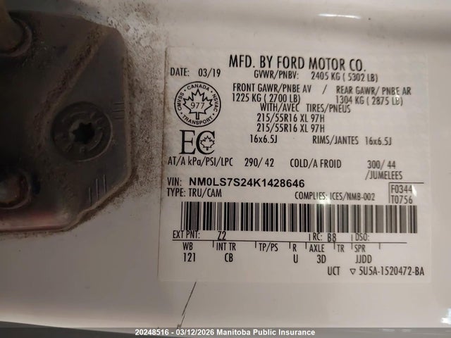 Продаж на аукціоні авто 2019 Ford Transit Connect Xl Cargo Van, vin: NM0LS7S24K1428646, номер лоту: 20248516