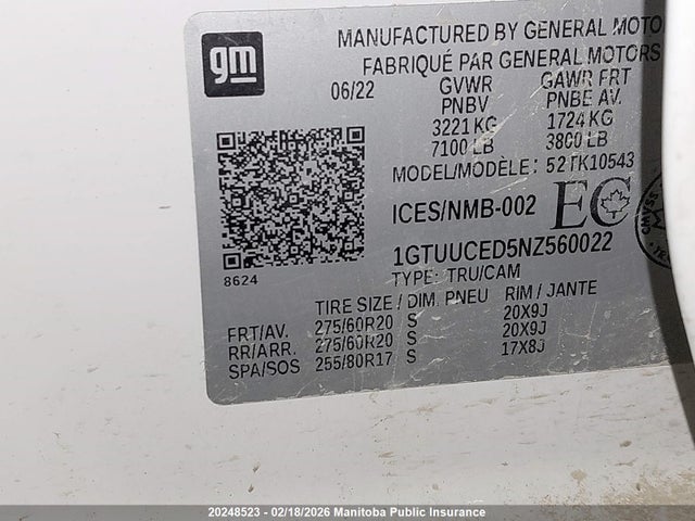 1GTUUCED5NZ560022 GMC Sierra 1500 Elevation Crew Cab