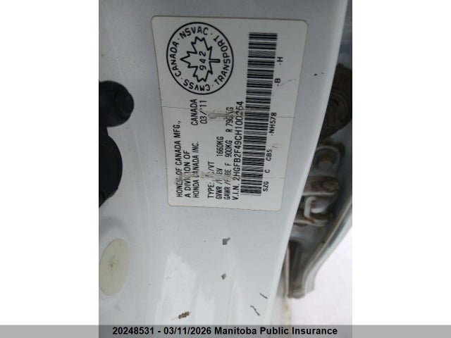 Aukcja sprzedaży 2012 Honda Civic Lx, vin: 2HGFB2F49CH100254, numer aukcji: 20248531