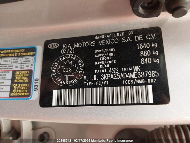 3KPA25AD4ME387985 KIA Rio Lx+