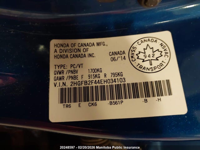 Honda Civic Lx 2014 2HGFB2F44EH034103 Image 7