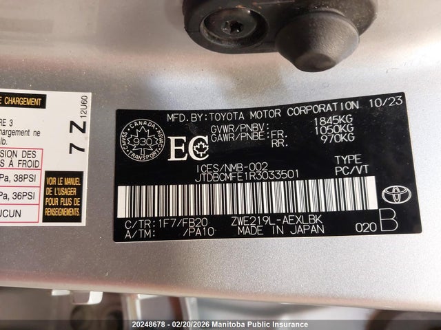 JTDBCMFE1R3033501 Toyota Corolla Le Hybrid