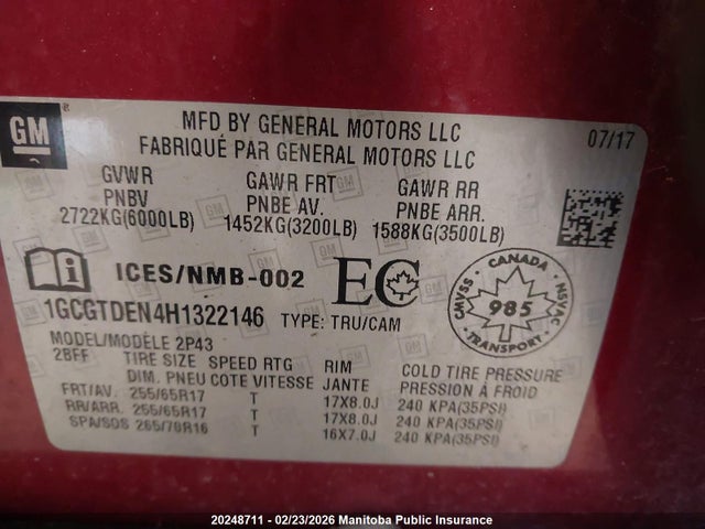 1GCGTDEN4H1322146 Chevrolet Colorado Z71 Crew Cab