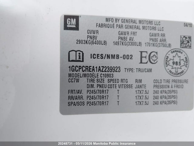 Aukcja sprzedaży 2010 Chevrolet Silverado 1500 Lt, vin: 1GCPCREA1AZ239923, numer aukcji: 20248731