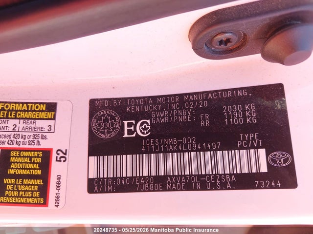 4T1J11AK4LU941497 Toyota CAMRY SE