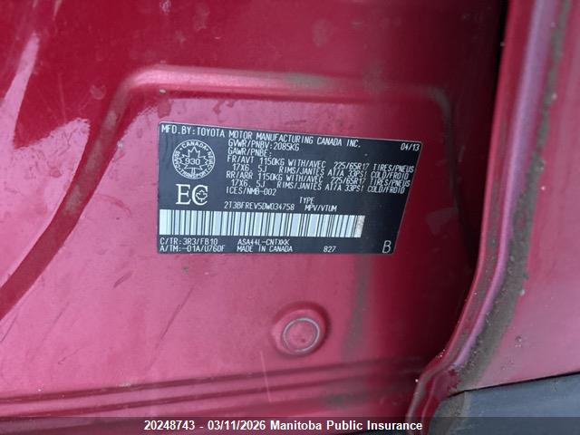 Aukcja sprzedaży 2013 Toyota Rav4 Le, vin: 2T3BFREV5DW034758, numer aukcji: 20248743