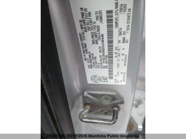 20248748 :رقم المزاد ، 1FMCU9G92DUC96448 vin ، 2013 Ford Escape Se مزاد بيع