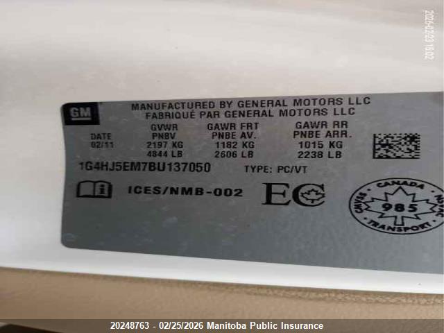 Aukcja sprzedaży 2011 Buick Lucerne Cxl V6, vin: 1G4HJ5EM7BU137050, numer aukcji: 20248763
