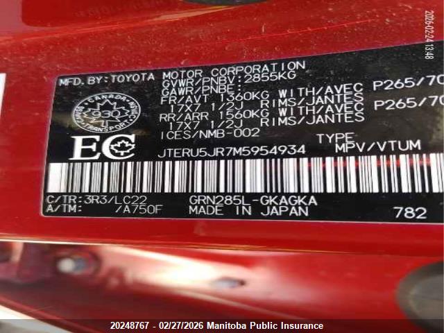 JTERU5JR7M5954934 Toyota 4runner V6