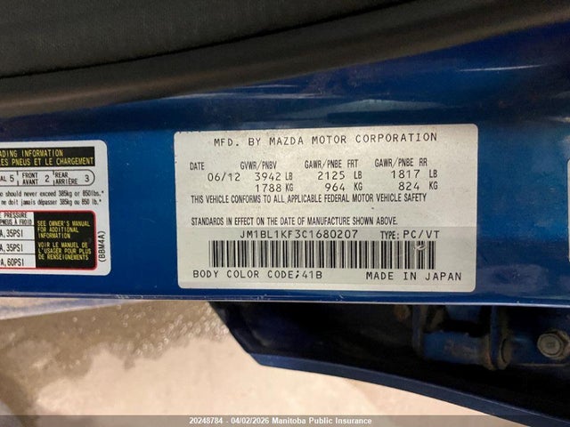 Aukcja sprzedaży 2012 Mazda 3 Mazda Sport Gx, vin: JM1BL1KF3C1680207, numer aukcji: 20248784