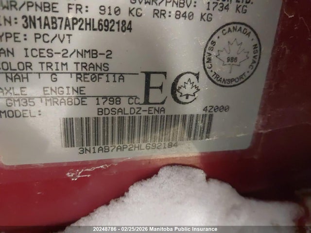 3N1AB7AP2HL692184 Nissan Sentra 1.8 S