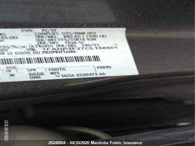 2012 Ford Focus Se მანქანა იყიდება აუქციონზე, vin: 1FAHP3F27CL158501, აუქციონის ნომერი: 20248804