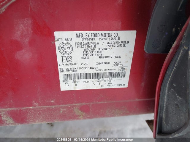 2015 Ford Edge Sel მანქანა იყიდება აუქციონზე, vin: 2FMTK4J86FBB46201, აუქციონის ნომერი: 20248809