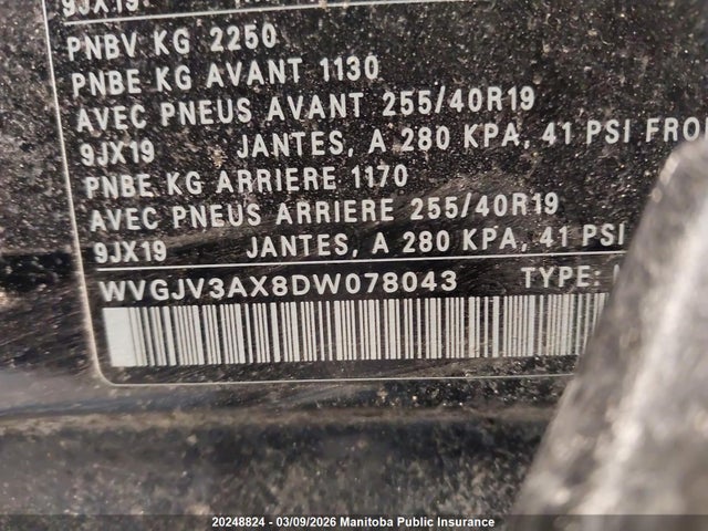 2013 Volkswagen Tiguan 2.0 Tsi მანქანა იყიდება აუქციონზე, vin: WVGJV3AX8DW078043, აუქციონის ნომერი: 20248824