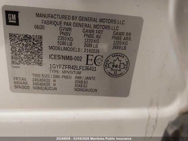 1GYFZFR42LF136411 Cadillac XT4