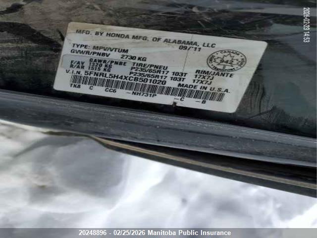 Aukcja sprzedaży 2012 Honda Odyssey Ex, vin: 5FNRL5H4XCB501020, numer aukcji: 20248896