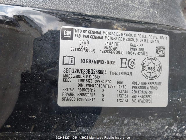 Aukcja sprzedaży 2011 Gmc Sierra 1500 Slt Crew Cab, vin: 3GTU2WE28BG256684, numer aukcji: 20248927
