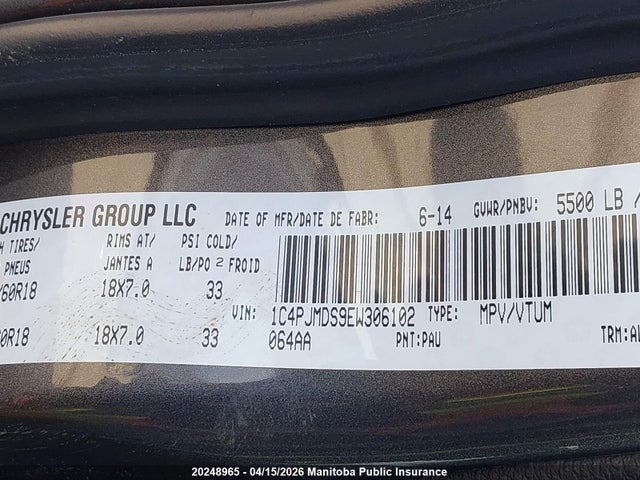 1C4PJMDS9EW306102 Jeep Cherokee Limited
