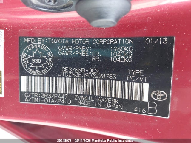 20248978 :رقم المزاد ، JTDZN3EU9D3228783 vin ، 2013 Toyota Prius V مزاد بيع