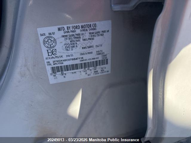 2007 Ford Edge Sel მანქანა იყიდება აუქციონზე, vin: 2FMDK49C07BB47116, აუქციონის ნომერი: 20249013