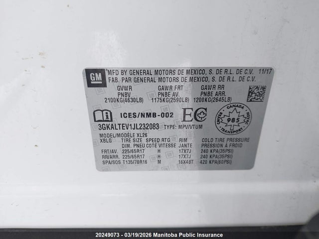 Aukcja sprzedaży 2018 Gmc Terrain Sle, vin: 3GKALTEV1JL232083, numer aukcji: 20249073