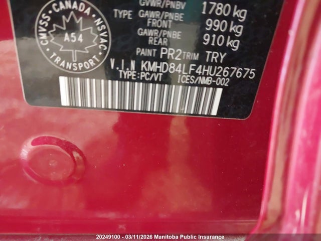 KMHD84LF4HU267675 Hyundai Elantra Gls